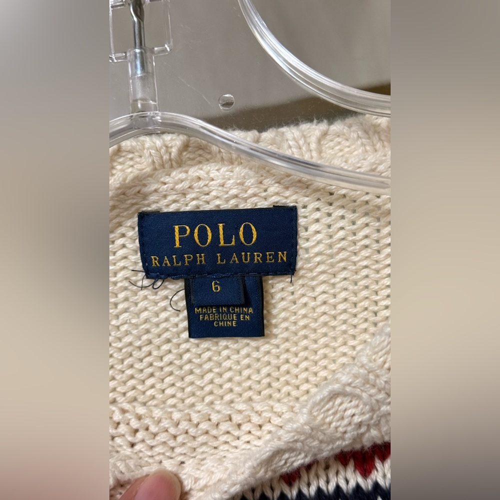 Polo by Ralph Lauren Cream Fair Isle Crewneck with Navy & Red Accents - Picture 4 of 7